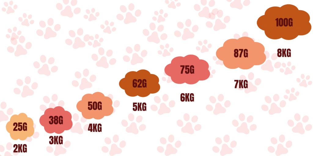 Tableau des rations quotidiennes de croquettes pour chat stérilisé selon le poids corporel