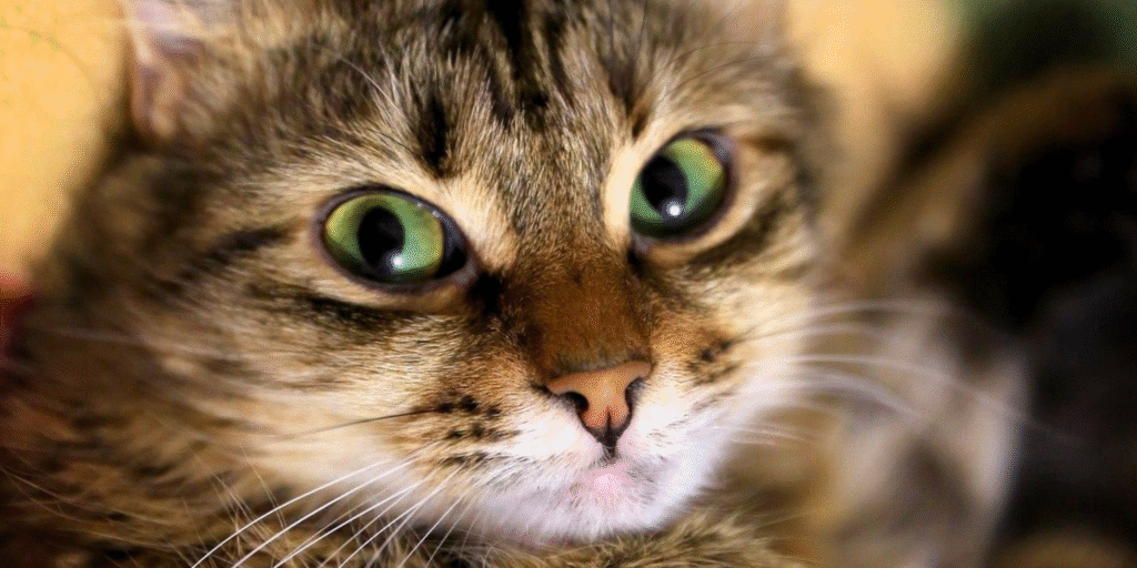 À propos – chat aux yeux verts en gros plan